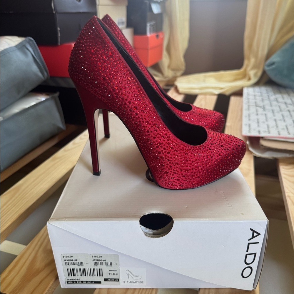 Aldo Red Rhinestone Heels - Picture 2 of 8